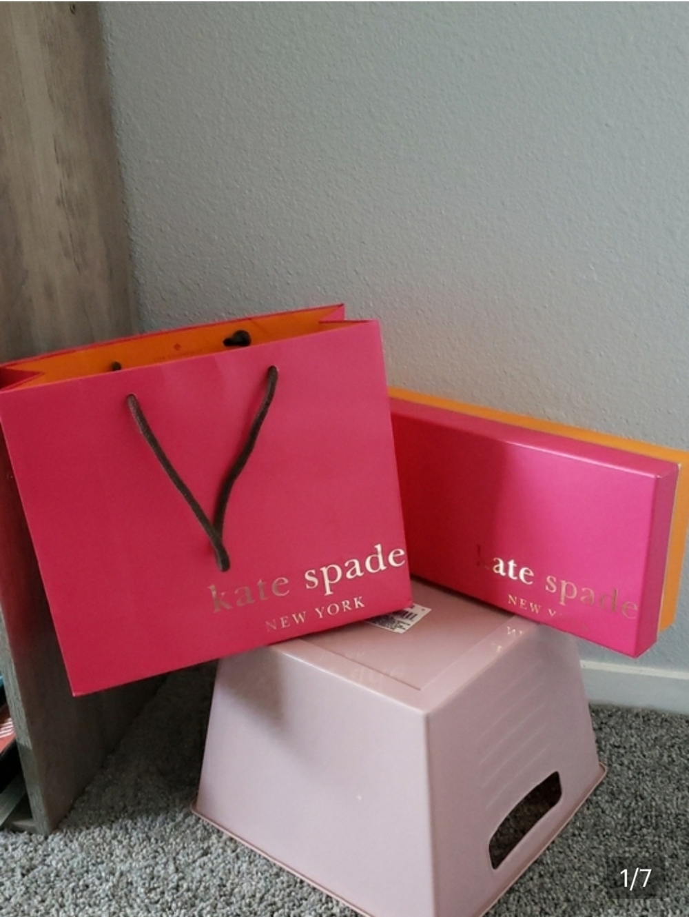 Womens Kate Spade Hot Pink Gift Bag with Matching Box And Gift Wrap